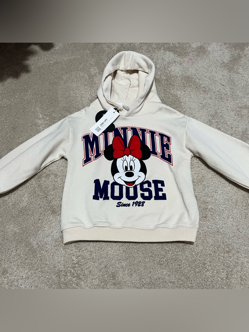 Disney Cream Minnie Mouse Hoodie with Red Bow